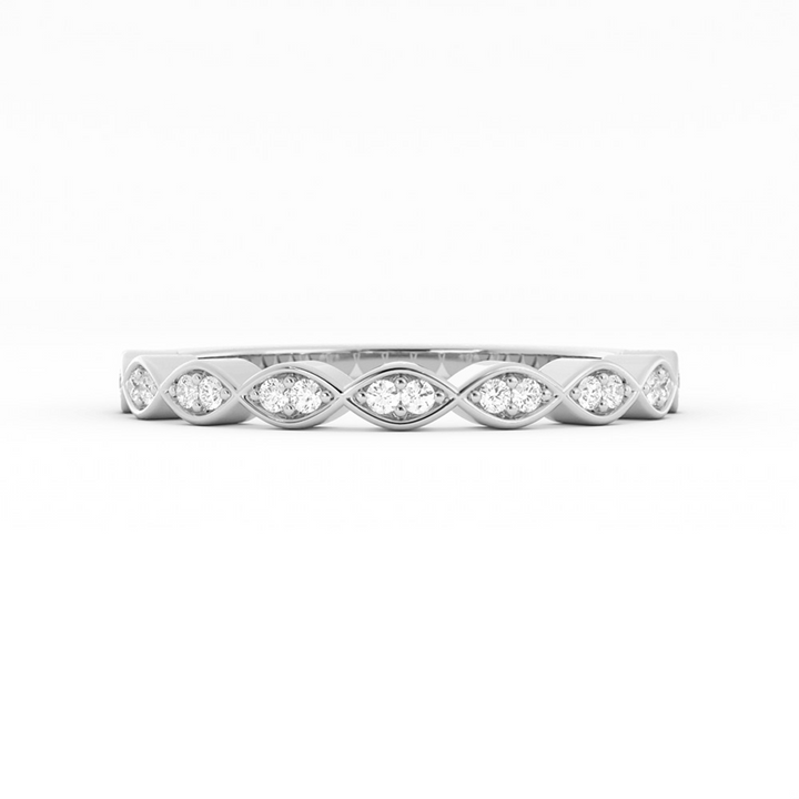 10K White Gold Round Half Shank Eyelet Paired Stone Lab Grown Diamond Wedding Band