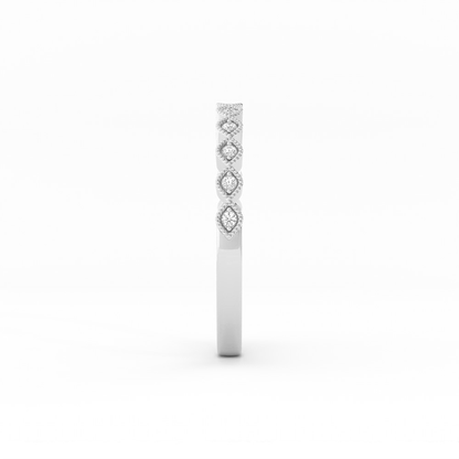 10K White Gold Round Half Shank Eyelet Milgrain Lab Grown Diamond Wedding Band