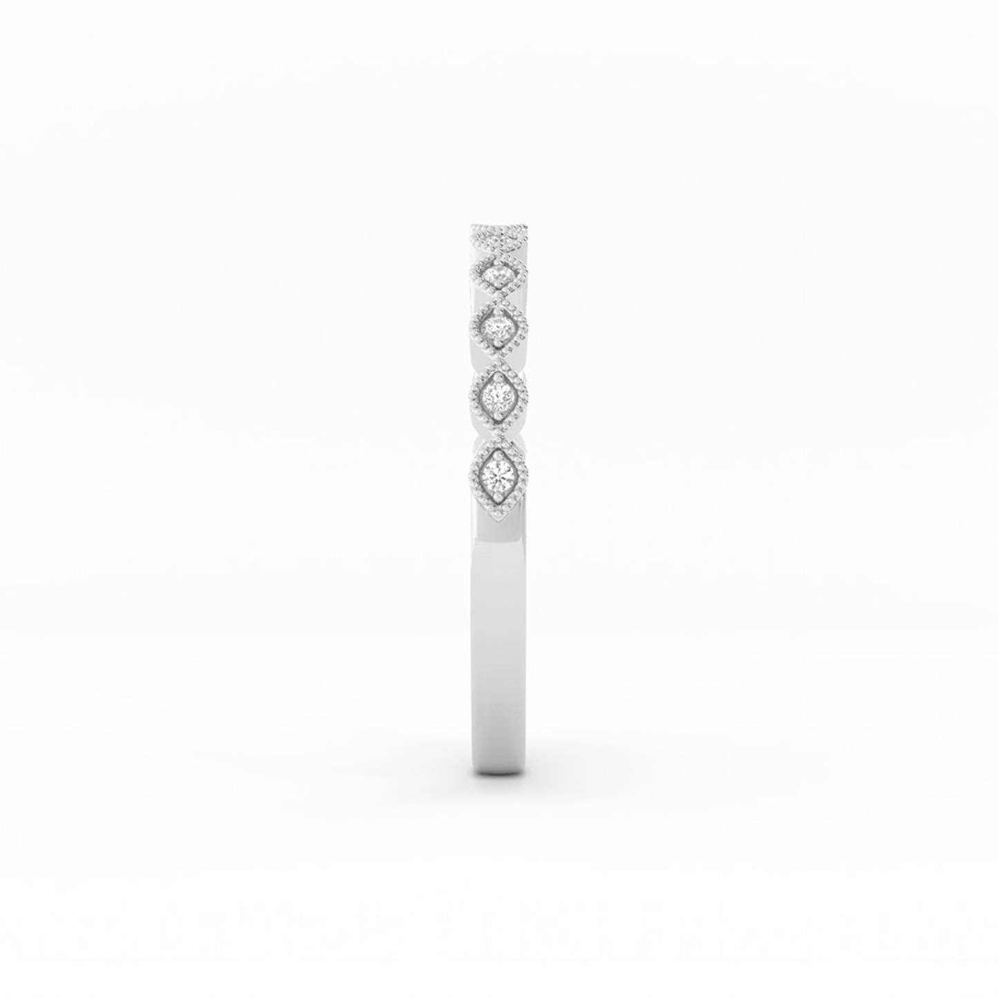 10K White Gold Round Half Shank Eyelet Milgrain Natural Diamond Wedding Band