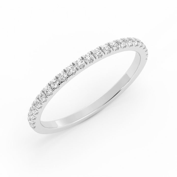 10K White Gold Round Pave Half Shank Lab Grown Diamond Wedding Band