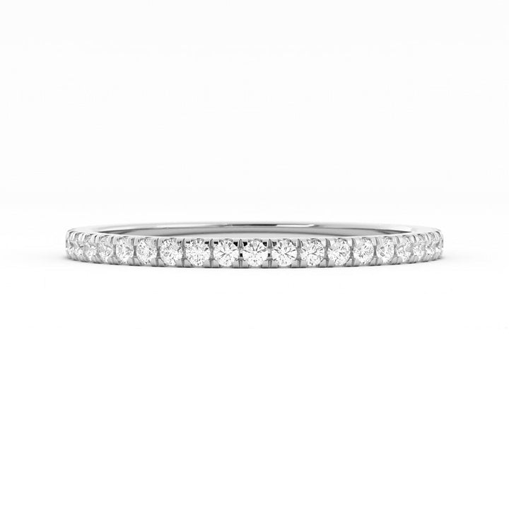 10K White Gold Round Pave Half Shank Lab Grown Diamond Wedding Band