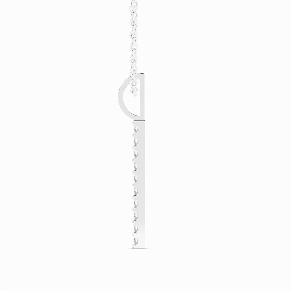 10K White Gold Round Lab Grown Diamond Vertical Bar Pendant Necklace
