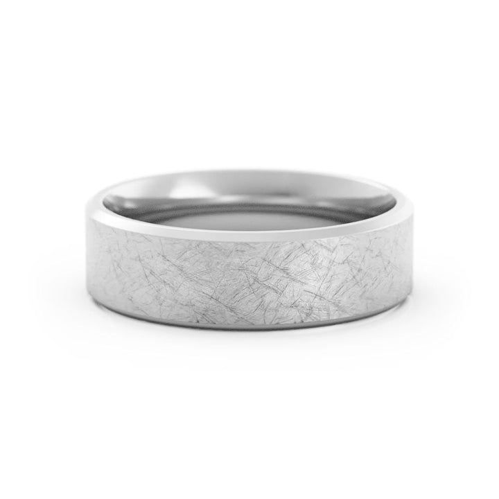 10K White Gold Scratch Flat with Slanted Edge 6mm Wedding Band