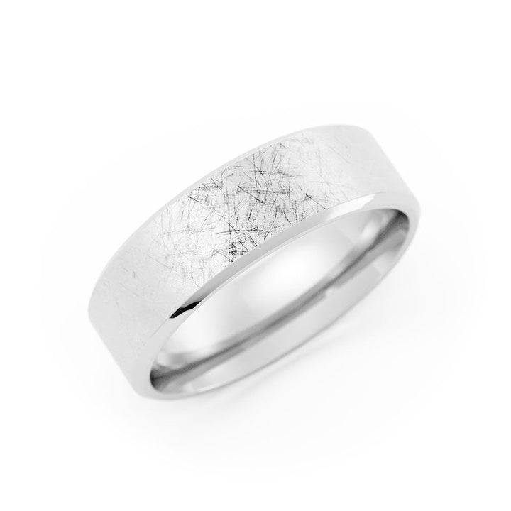 10K White Gold Scratch Flat with Slanted Edge 6mm Wedding Band