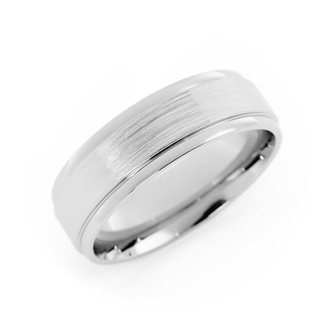 10K White Gold Satin Step-down Edge 6mm Wedding Band