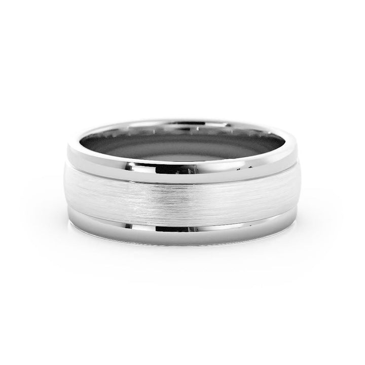 10K White Gold Satin Step-Down Edge 7mm Wedding Band