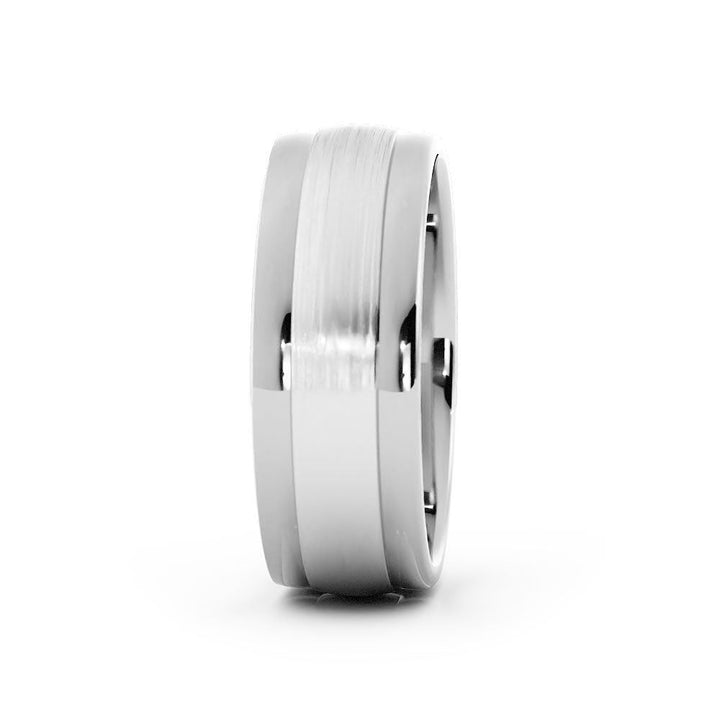10K White Gold Satin Step-Down Edge 7mm Wedding Band
