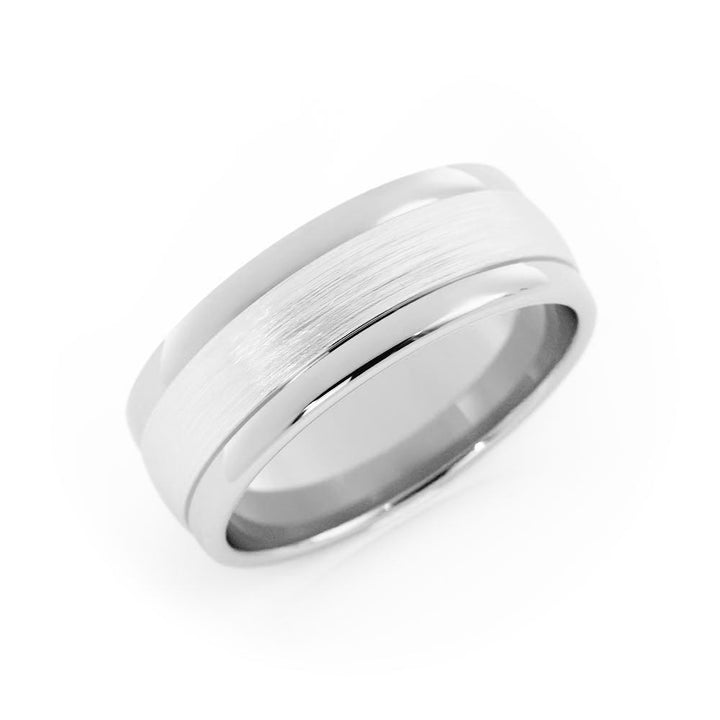 10K White Gold Satin Step-Down Edge 7mm Wedding Band