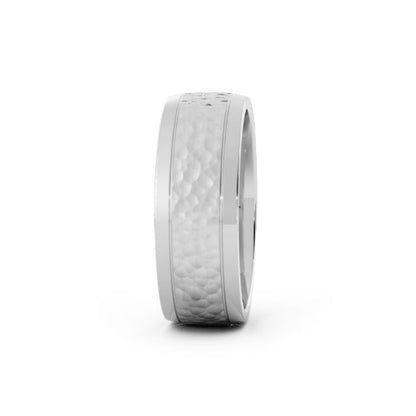 10K White Gold Hammered Step-Down Beveled Edge 7mm Wedding Band