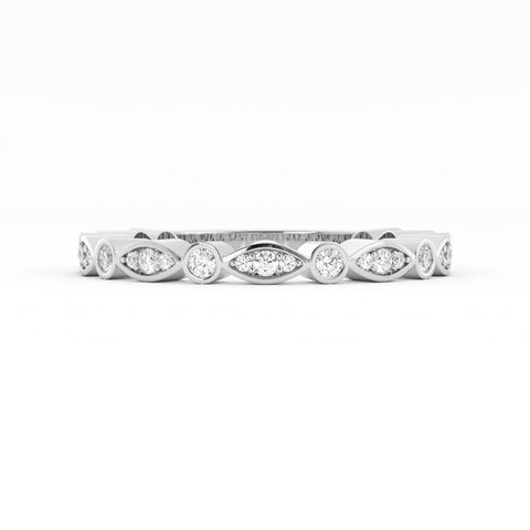 10K White Gold Round Three Quarter Alternating Eyelet Lab Grown Diamond Wedding Band