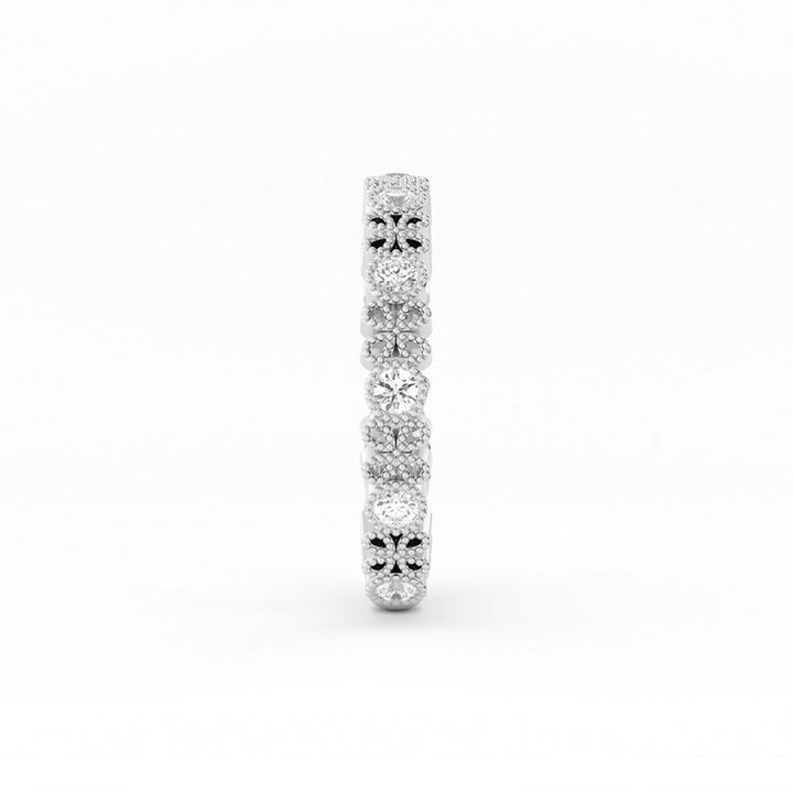 10K White Gold Round Three Quarter Petal and Milgrain Lab Grown Diamond Wedding Band