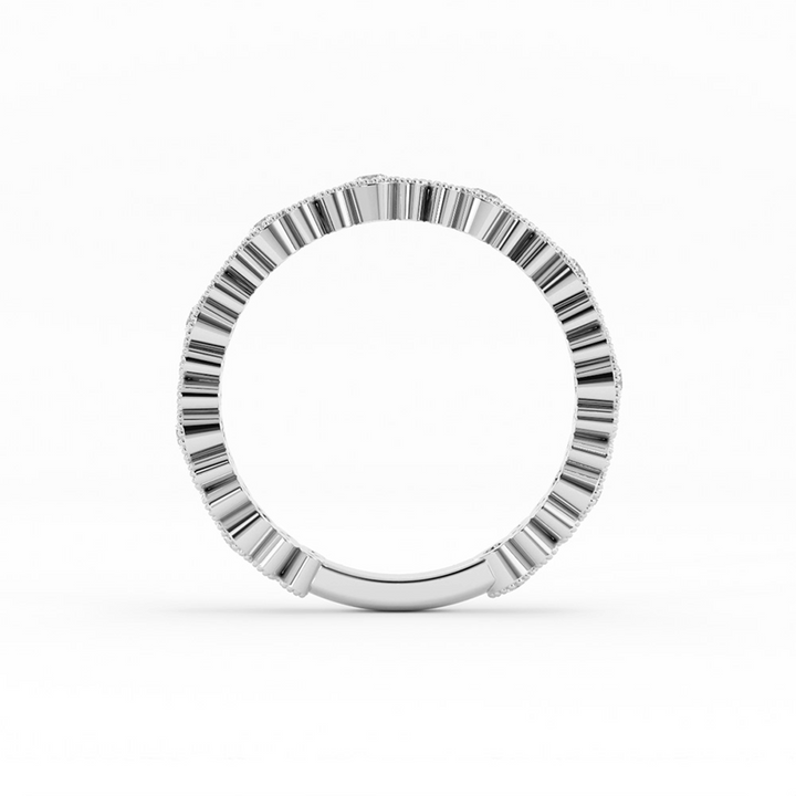 10K White Gold Round Three Quarter Petal and Milgrain Lab Grown Diamond Wedding Band