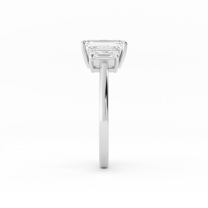 0.5ct Moissanite Emerald Cut Three Stone 10K White Gold Engagement Ring