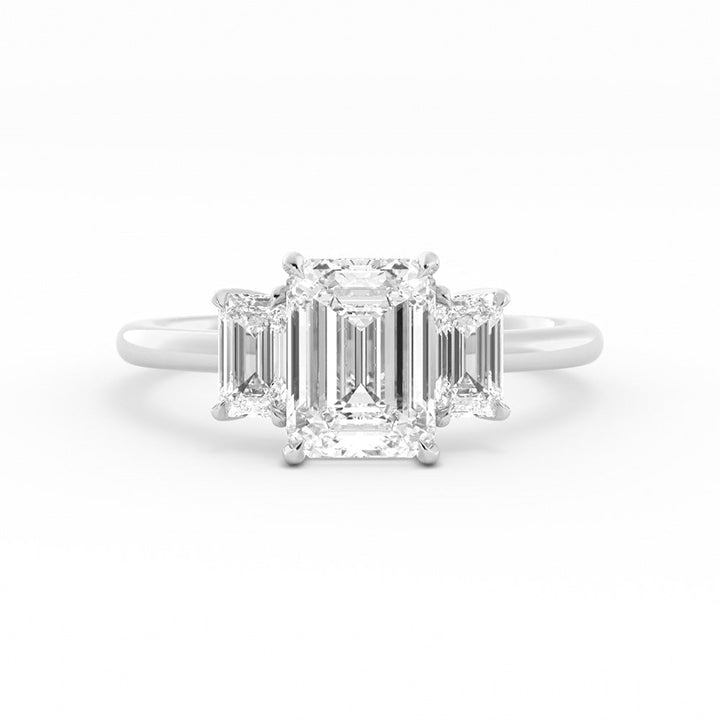 0.5ct Moissanite Emerald Cut Three Stone 10K White Gold Engagement Ring