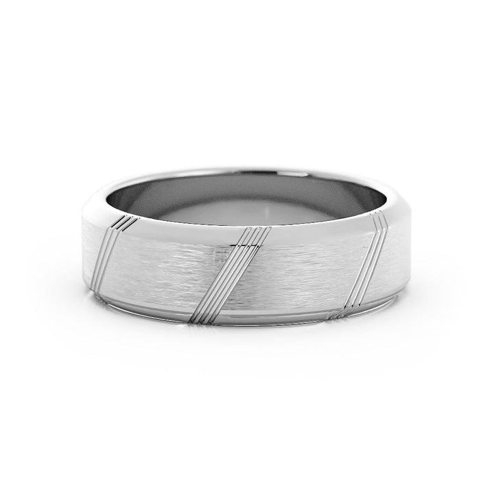 10K White Gold Satin Triple Diagonal Groove 6mm Wedding Band