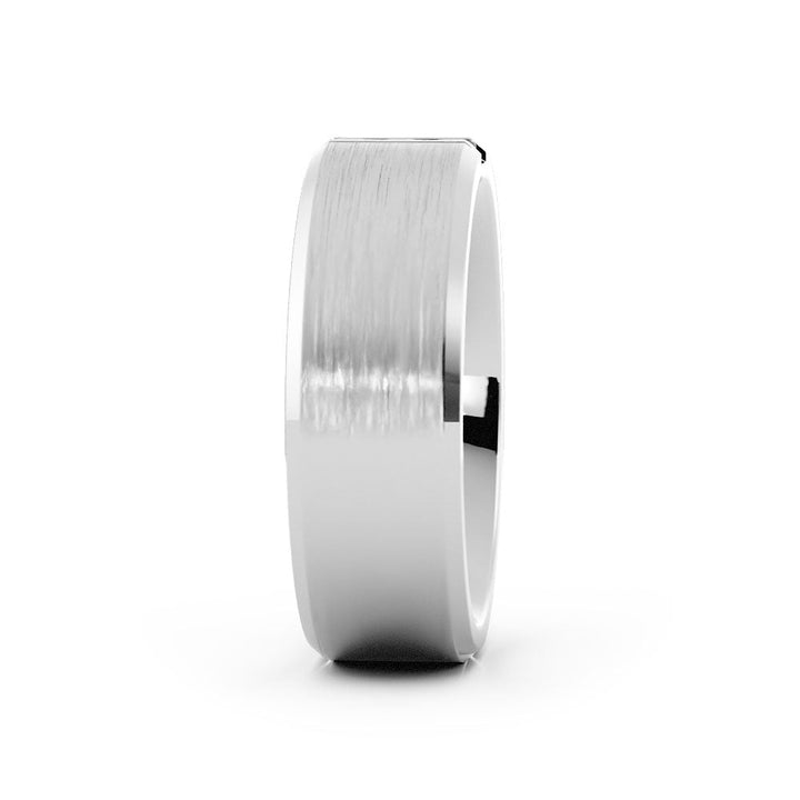 10K White Gold Round Triple Lab Grown Diamond with Slanted Edge Wedding Band