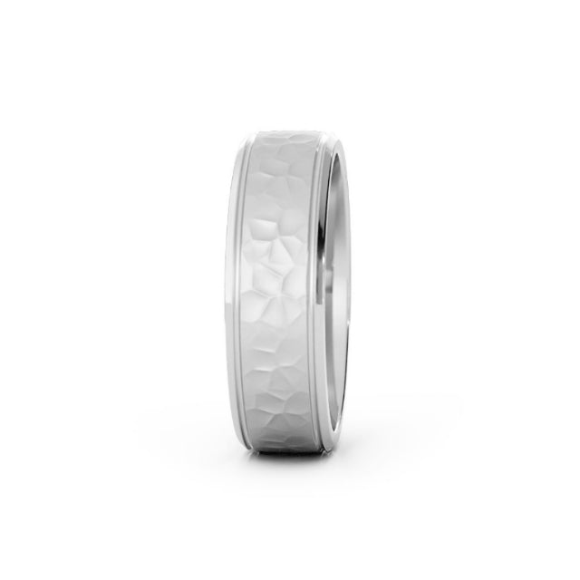 10K White Gold Hammered Two Channel 6mm Wedding Band