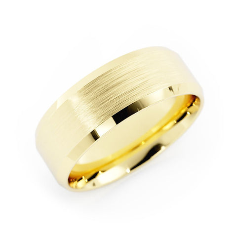 10K Yellow Gold Satin Flat Beveled Edge 7mm Wedding Band