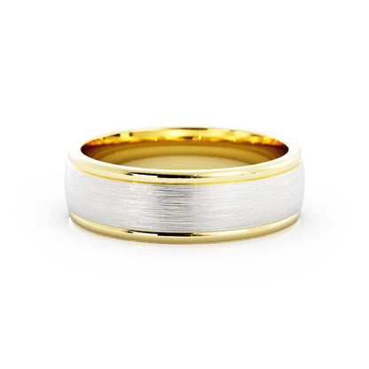 Two-Tone 10K Yellow/White Gold Satin Elevated Center 6mm Wedding Band
