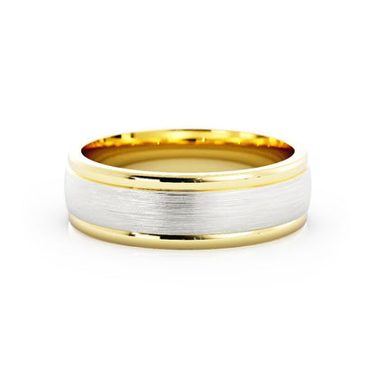 Two-Tone 10K Yellow/White Gold Satin Step-Down Edge 6mm Wedding Band
