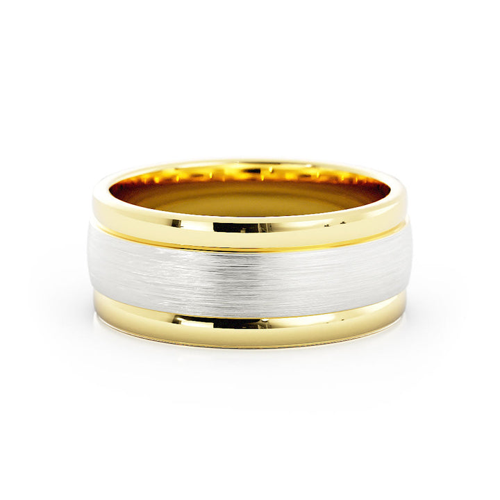 Two-Tone 10K Yellow/White Gold Satin 8mm Wedding Band