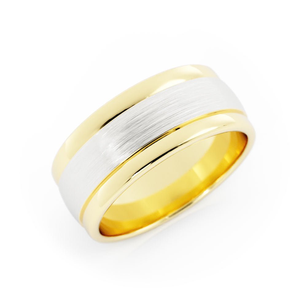 Two-Tone 10K Yellow/White Gold Satin 8mm Wedding Band