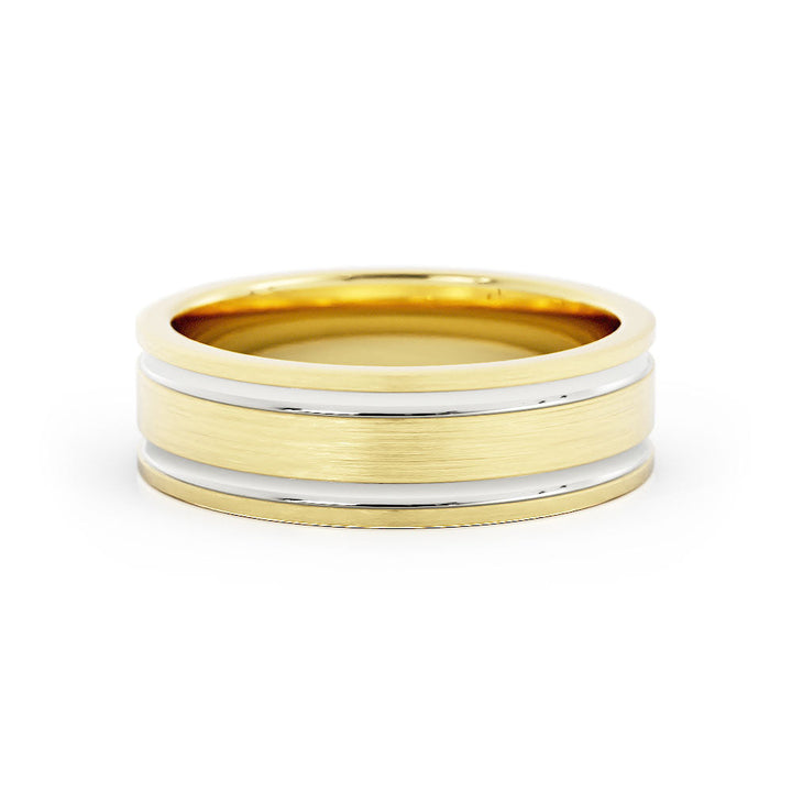 Two-Tone 10K Yellow/White Gold Satin Double Outside Groove 6mm Wedding Band