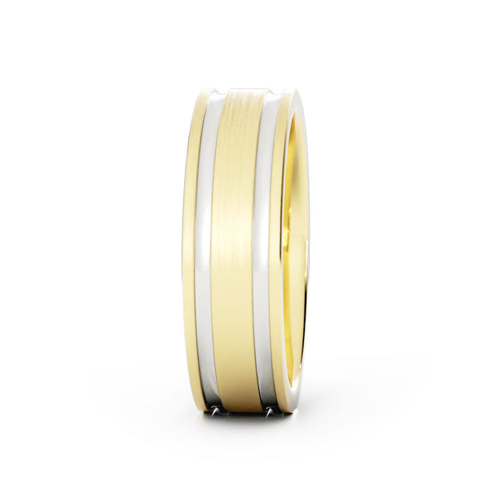 Two-Tone 10K Yellow/White Gold Satin Double Outside Groove 6mm Wedding Band