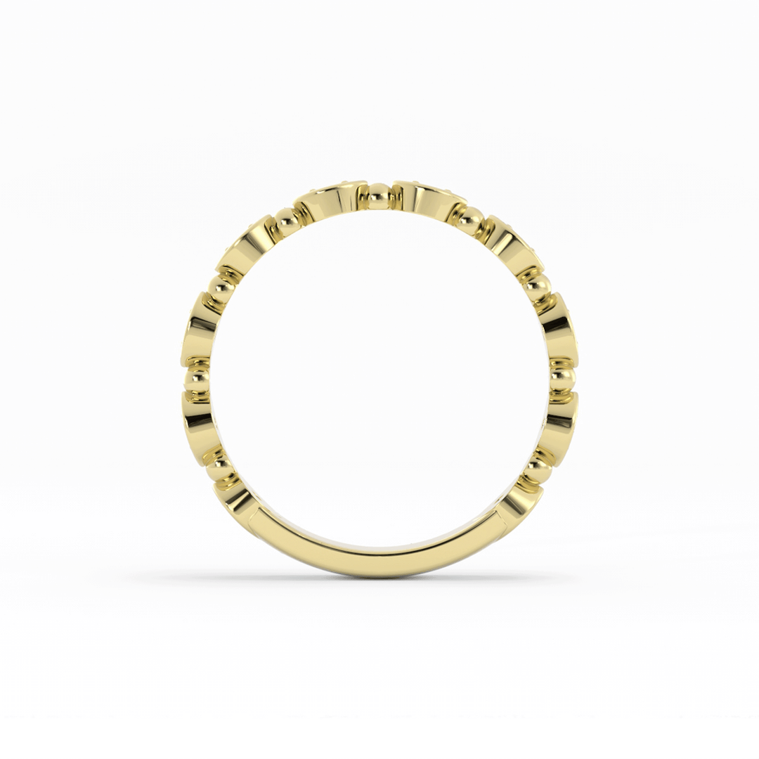 10K Yellow Gold Round Bead and Eyelet Natural Diamond Wedding Band
