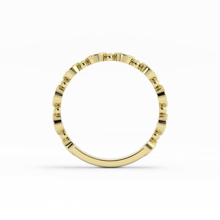 10K Yellow Gold Round Bead and Eyelet Natural Diamond Wedding Band