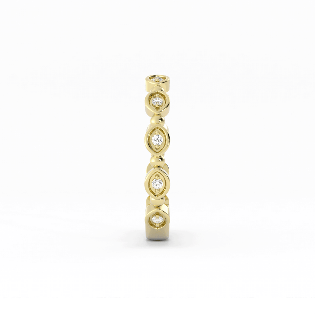 10K Yellow Gold Round Bead and Eyelet Natural Diamond Wedding Band
