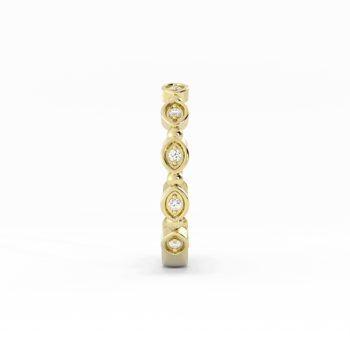 10K Yellow Gold Round Bead and Eyelet Natural Diamond Wedding Band