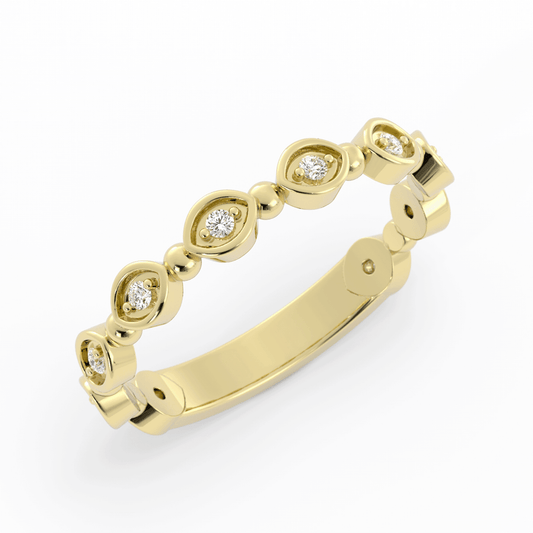 10K Yellow Gold Round Bead and Eyelet Natural Diamond Wedding Band