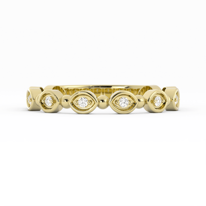 10K Yellow Gold Round Bead and Eyelet Natural Diamond Wedding Band