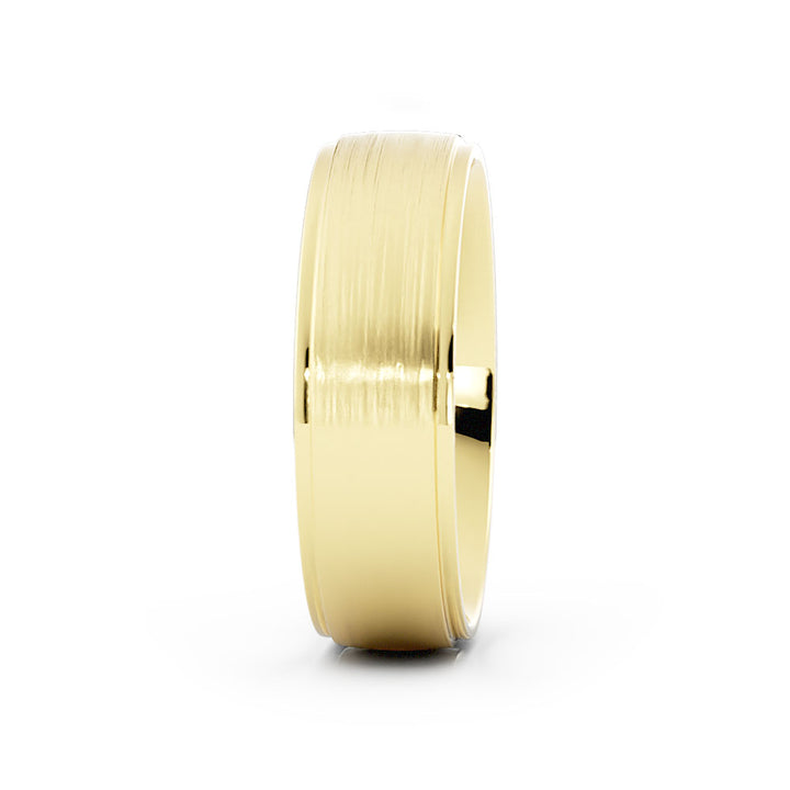10K Yellow Gold Satin Elevated Center 6mm Wedding Band
