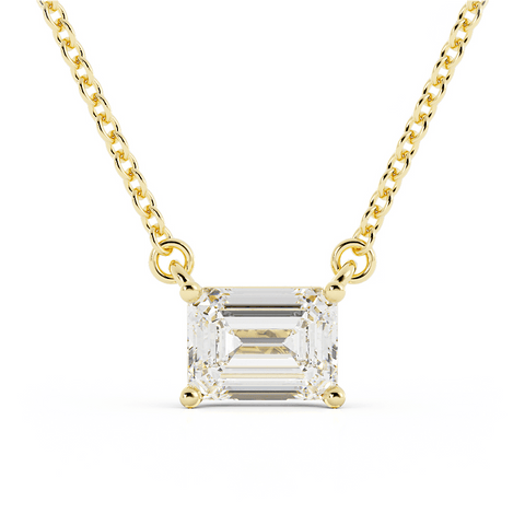 1.75ct Moissanite Classic Emerald Cut Solitaire 10K Yellow Gold Necklace