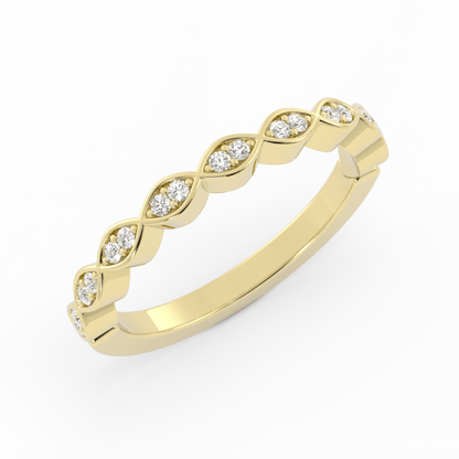 10K Yellow Gold Round Half Shank Eyelet Paired Stone Lab Grown Diamond Wedding Band