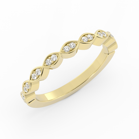 10K Yellow Gold Round Half Shank Eyelet Paired Stone Lab Grown Diamond Wedding Band