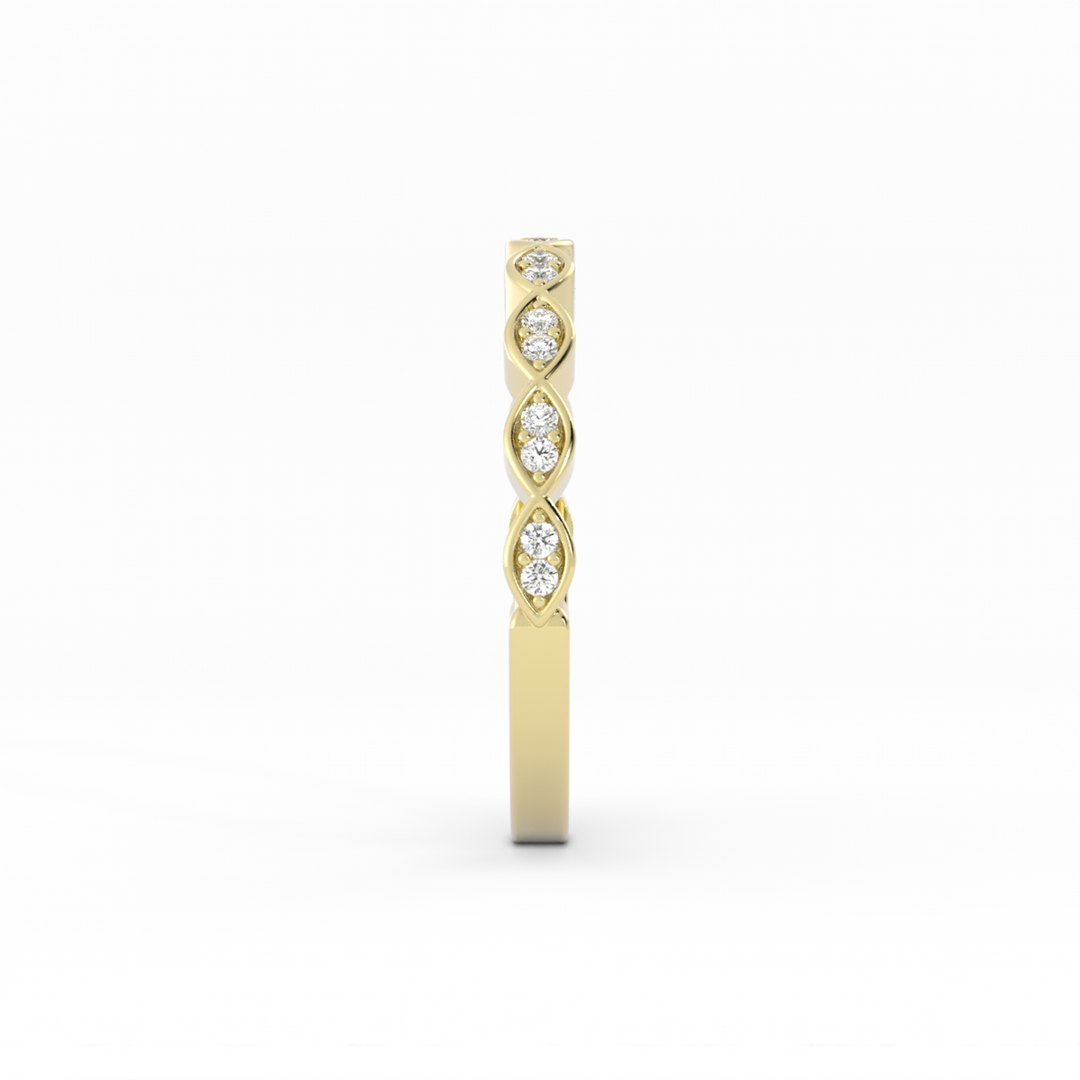 10K Yellow Gold Round Half Shank Eyelet Paired Stone Lab Grown Diamond Wedding Band