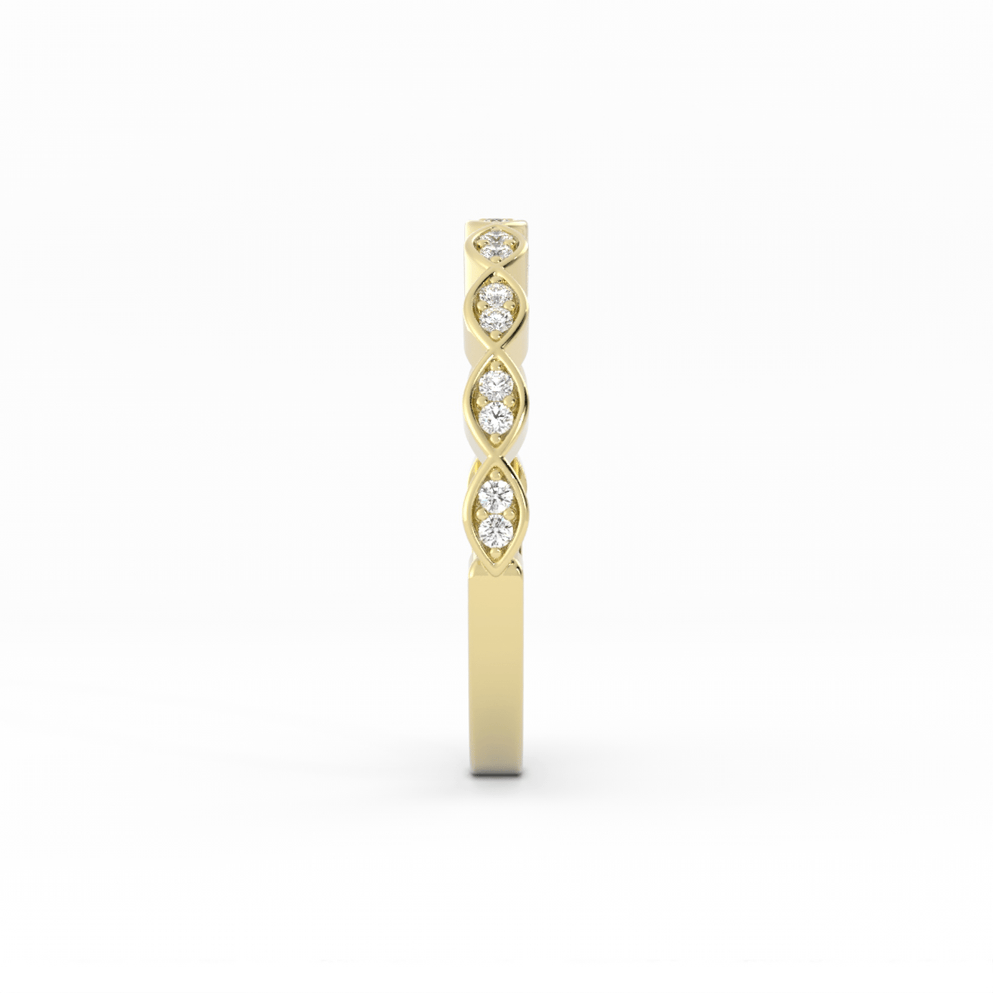 10K Yellow Gold Round Half Shank Eyelet Paired Stone Lab Grown Diamond Wedding Band