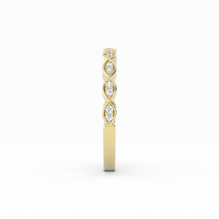 10K Yellow Gold Round Half Shank Eyelet Paired Stone Lab Grown Diamond Wedding Band