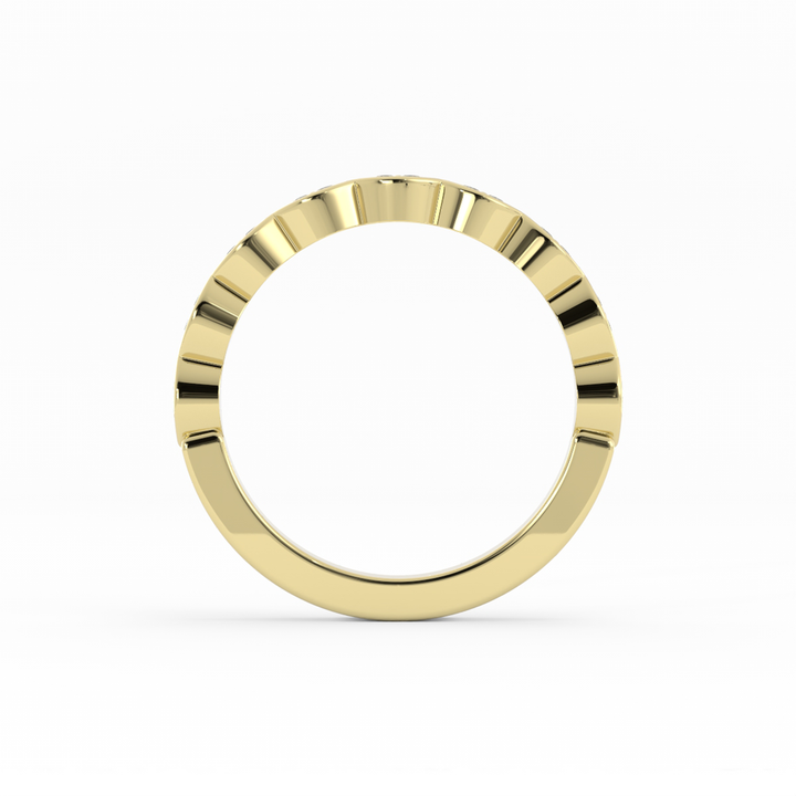 10K Yellow Gold Round Half Shank Eyelet Paired Stone Lab Grown Diamond Wedding Band