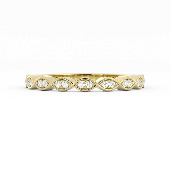 10K Yellow Gold Round Half Shank Eyelet Paired Stone Lab Grown Diamond Wedding Band