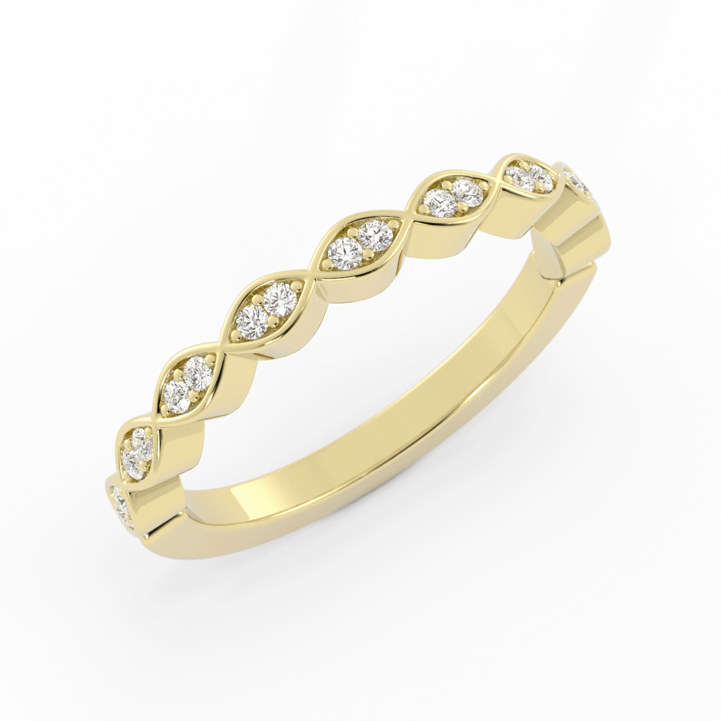 10K Yellow Gold Round Half Shank Eyelet Paired Stone Natural Diamond Wedding Band