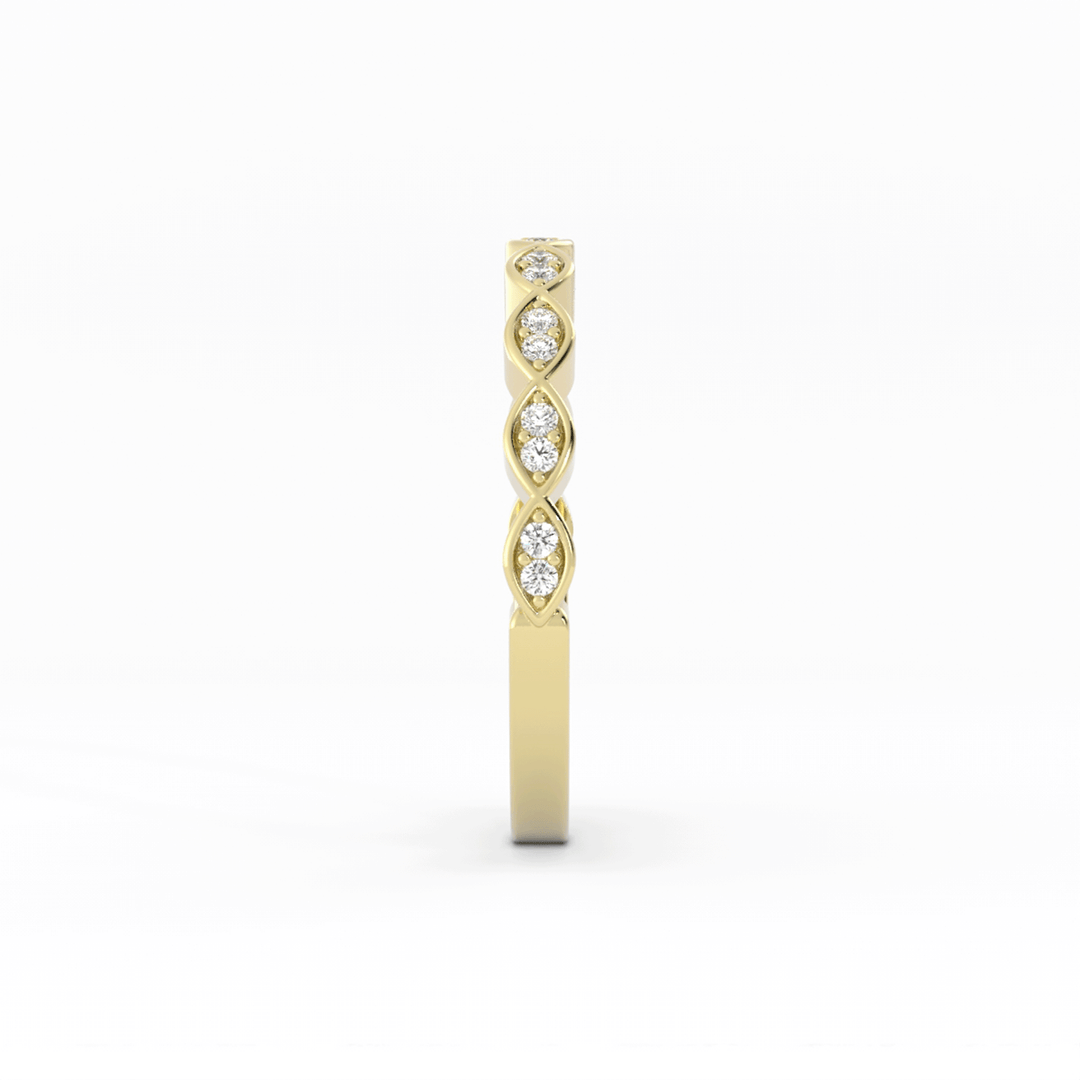 10K Yellow Gold Round Half Shank Eyelet Paired Stone Natural Diamond Wedding Band
