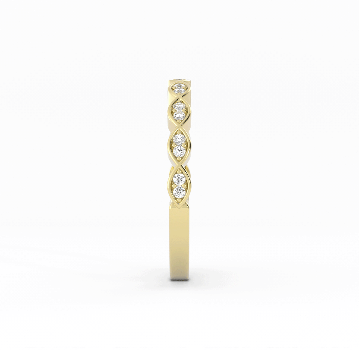 10K Yellow Gold Round Half Shank Eyelet Paired Stone Natural Diamond Wedding Band