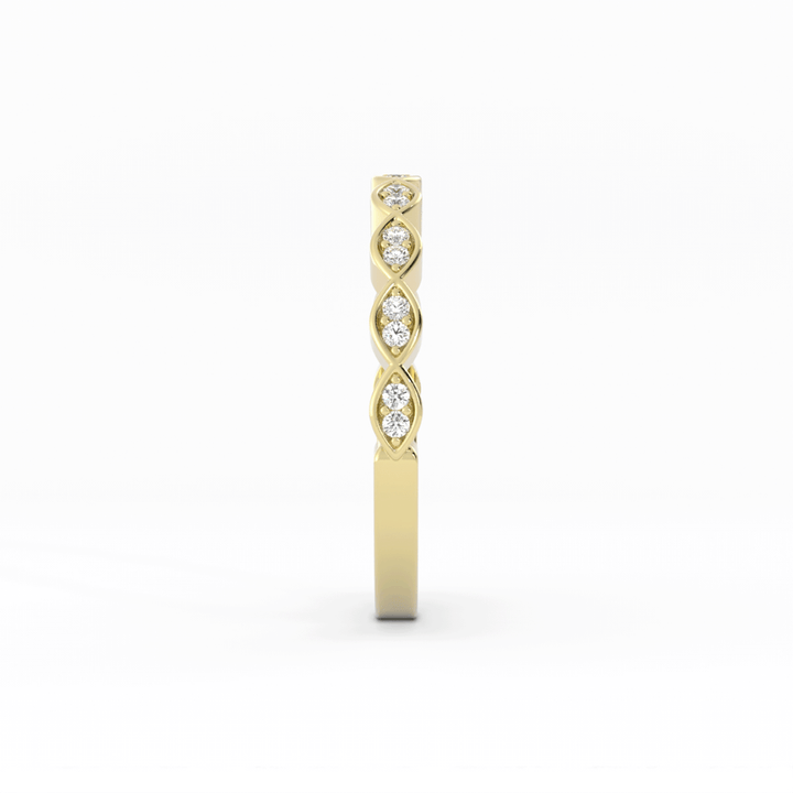 10K Yellow Gold Round Half Shank Eyelet Paired Stone Natural Diamond Wedding Band