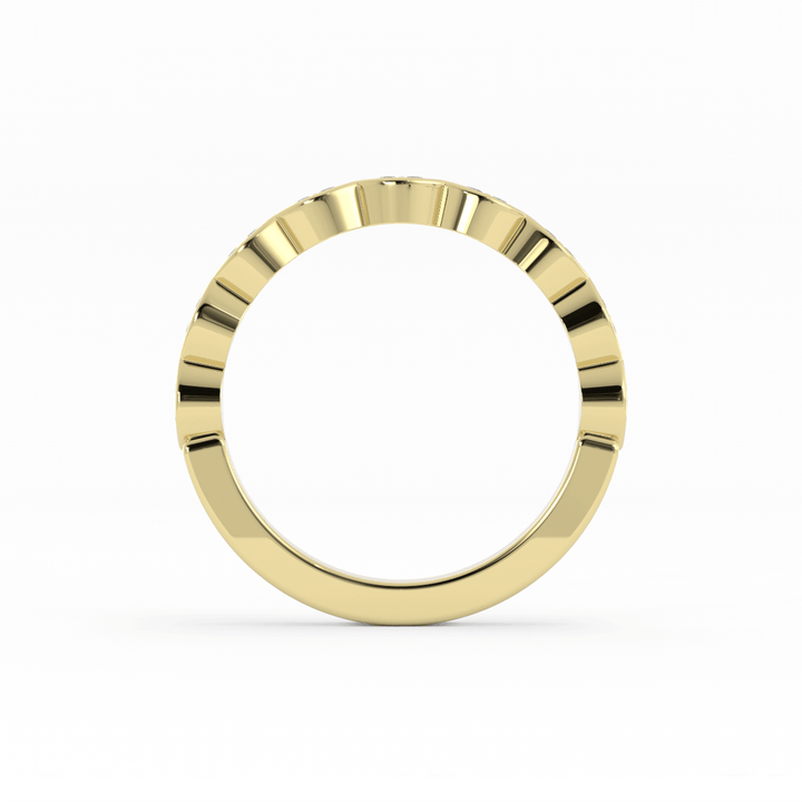 10K Yellow Gold Round Half Shank Eyelet Paired Stone Natural Diamond Wedding Band