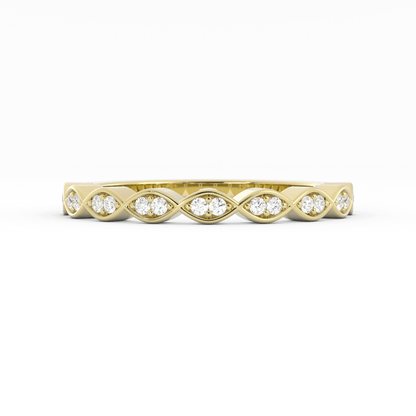 10K Yellow Gold Round Half Shank Eyelet Paired Stone Natural Diamond Wedding Band