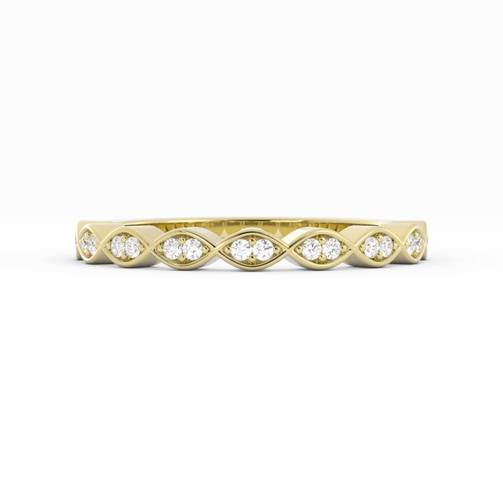 10K Yellow Gold Round Half Shank Eyelet Paired Stone Natural Diamond Wedding Band
